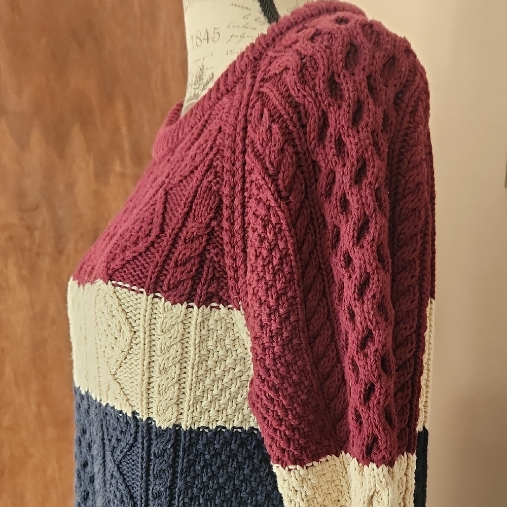 L.L. Bean Burgundy, Cream, and Navy Cable Knit Sweater - Picture 7 of 7